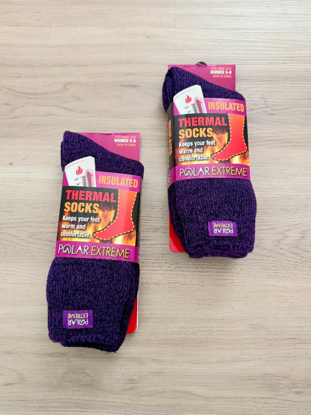 Polar Extreme Purple Marled Insulated Thermal Cozy Socks 2 Pair Bundle
